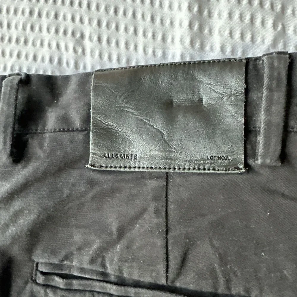 Mens All Saints Pipe Chino Trousers Size 30 Black